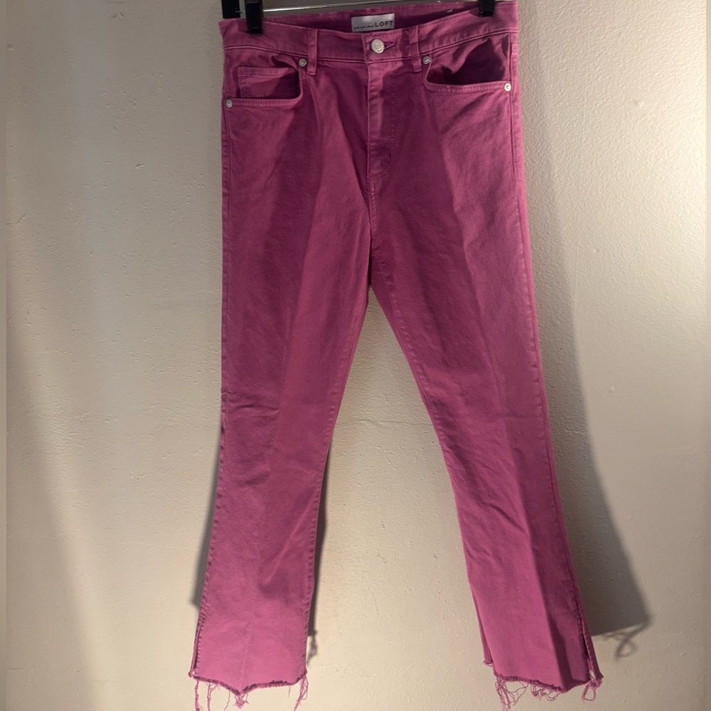 LOFT Vibrant Pink frayed jeans